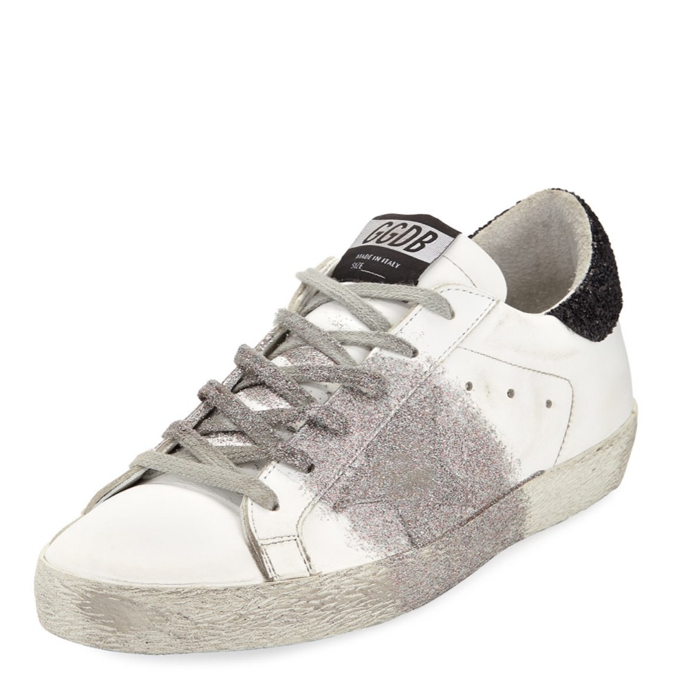 Golden Goose White Leather Glitter Stripe Sneaker